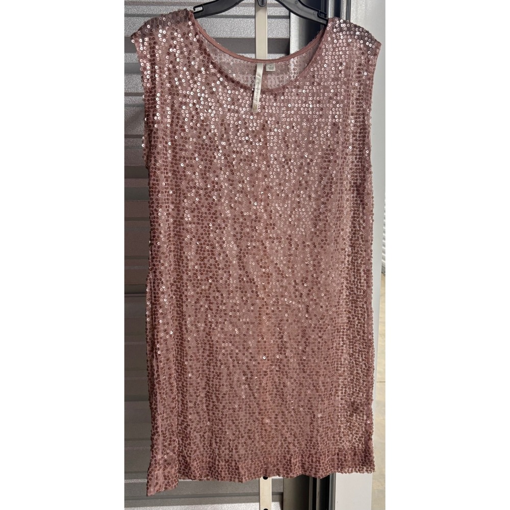 LC Lauren Conrad sheer Mauve Pink Sequin Sleeveless Shift Dress Size 14